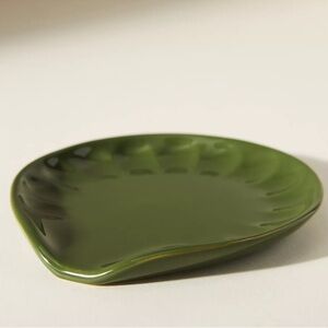 Anthropologie Olive Green Stoneware Spoon Rest